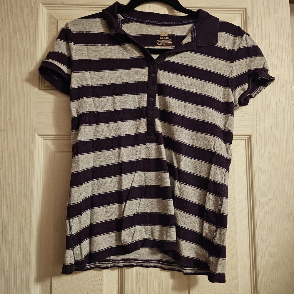 Y2K Faded Glory Heather Grey And Dark Purple Ladies Polo Shirt